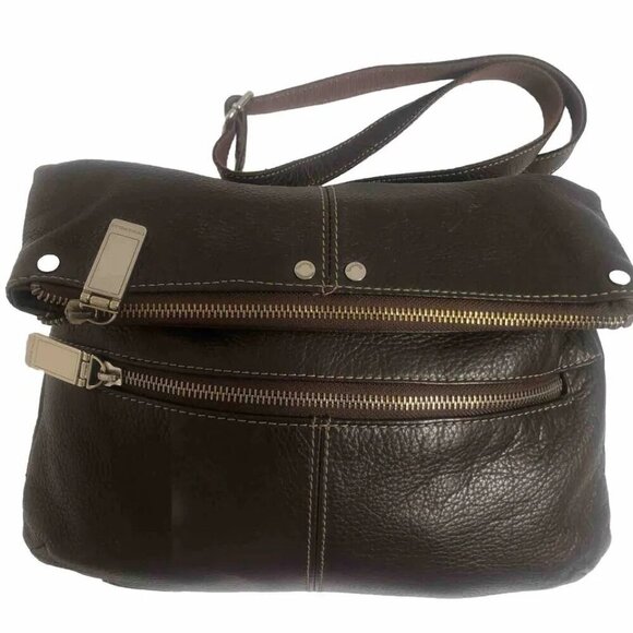 Tignanello Crossbody Purse Genuine Leather Brown Handbag ShoulderBag - Picture 3 of 12